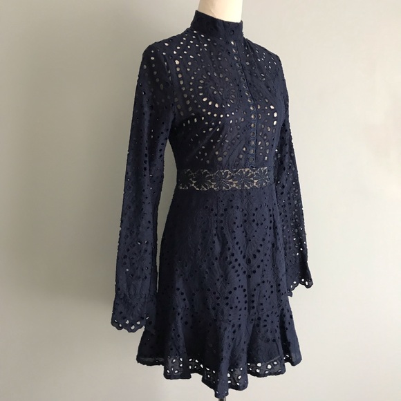 ~SOLD~ SAINTS + SECRETS Navy Blue Lace Dress - Picture 6 of 14